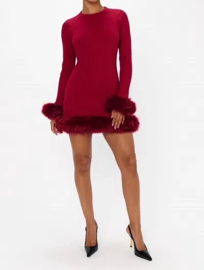 Show Me Your Mumu Fran Dress In Cranberry Rib With Faux Fur In Red