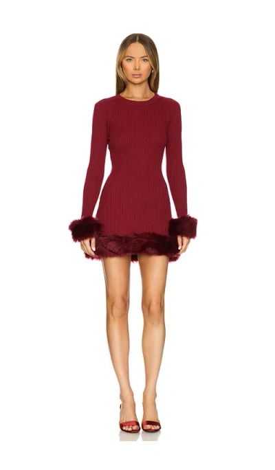Show Me Your Mumu Fran Dress With Faux Fur Trim In Cranberry Rib