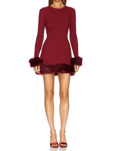 Show Me Your Mumu Fran Dress With Faux Fur Trim In Cranberry Rib In Red