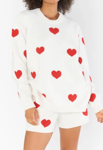 Show Me Your Mumu Go To Sweater In Tossed Heart Knit Red