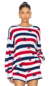 Show Me Your Mumu Go To Sweater In Star Spangled Stripe Knit In White,red