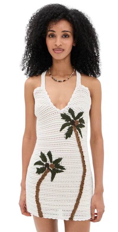 Show Me Your Mumu Hideaway Halter Mini Dress Palm Tree Crochet In White