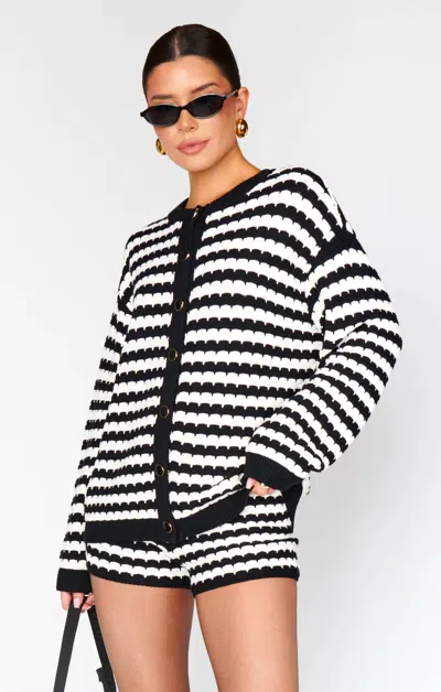 Show Me Your Mumu Inez Crewneck Cardigan In Black And White Stripe Knit