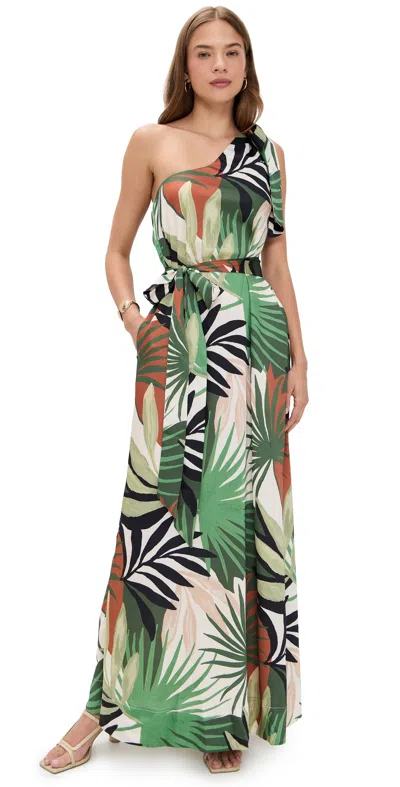 Show Me Your Mumu Jackie Maxi Dress Caribbean Palms Luxe Satin In Multi