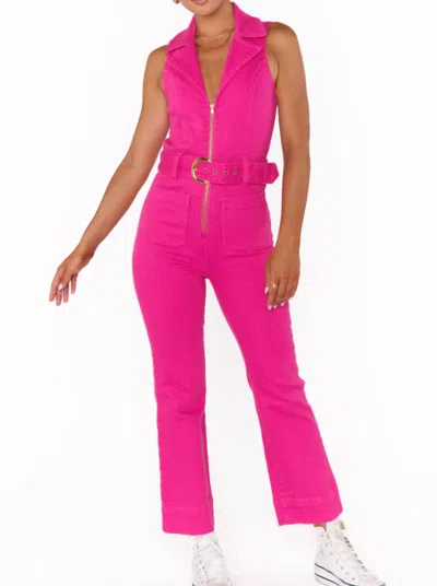 Show Me Your Mumu Jacksonville Cropped Jumpsuit In Hot Pink Denim