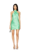 Show Me Your Mumu Jasmine Tie Mini Dress In Green In Kiwi Luxe Satin