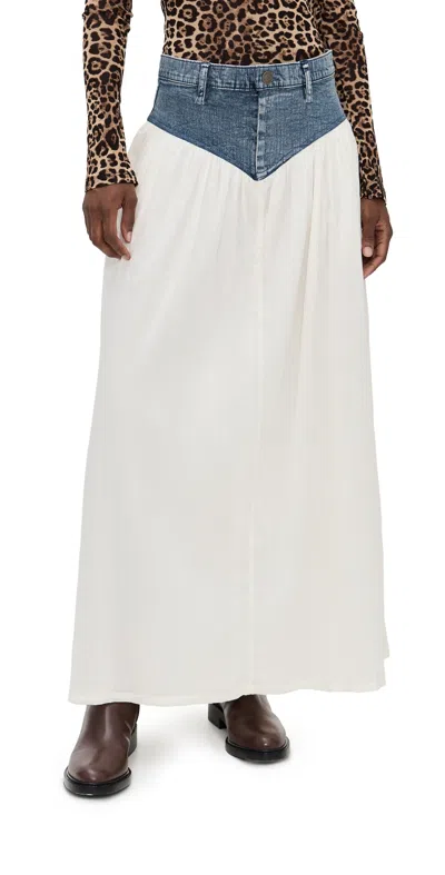 Show Me Your Mumu Joni Maxi Skirt Denim With Cream Voile In Multi