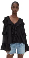 Show Me Your Mumu Joss Ruffle Top Black Voile In Black