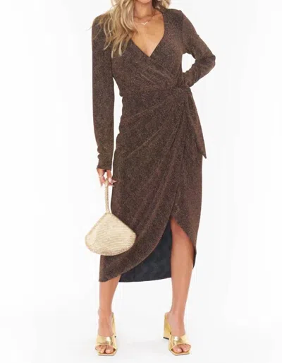 Show Me Your Mumu Kimora Wrap Dress In Squiggle Sparkle Knit In Brown