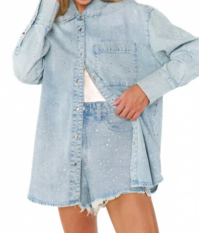 Show Me Your Mumu Lincoln Shirt Jacket Embellished In Light Indigo In Blue
