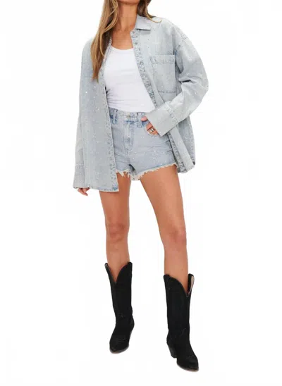 Show Me Your Mumu Lincoln Shirt Jacket In Embellished Light Indigo In Blue