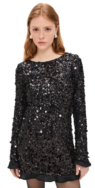 Show Me Your Mumu Maddison Ruffle Dress In Black Metallic Sequins