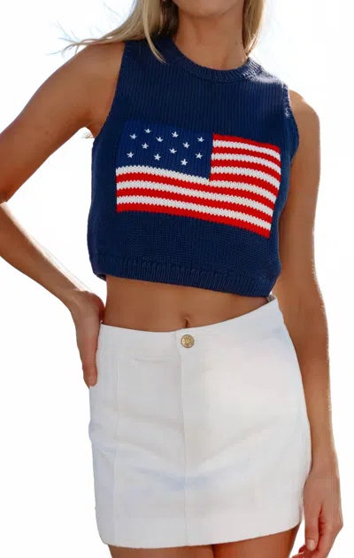 Show Me Your Mumu Milo Tank Top In Navy American Flag Graphic In Blue