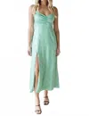 Show Me Your Mumu Mina Midi Dress In Green Palm Luxe Satin In Green