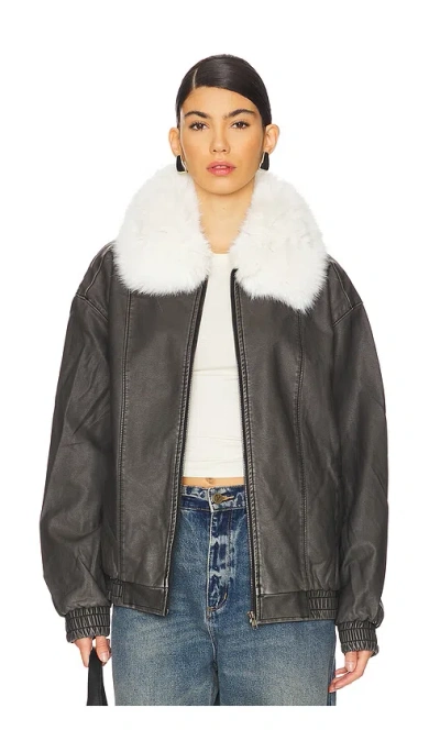 Show Me Your Mumu Motor City Faux Fur Jacket In Vintage Black Faux Leather