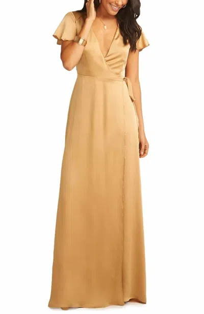 Show Me Your Mumu Noelle Satin Wrap Maxi Long Dress In Gold