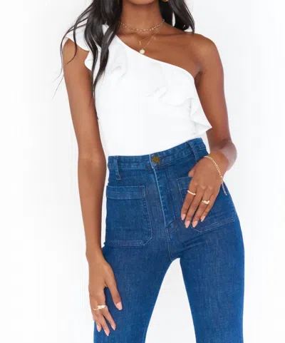 Show Me Your Mumu Ophelia Ruffle Bodysuit In Bone Stretch In Multi