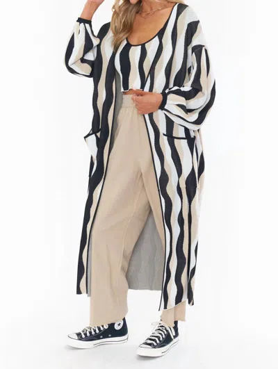 Show Me Your Mumu Out & About Cardi In Squiggle Stripe Knit In White