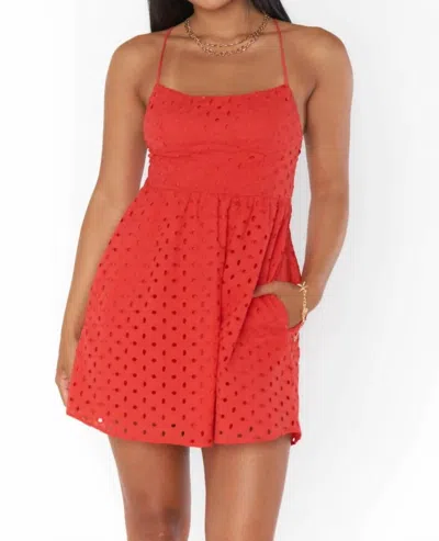 Show Me Your Mumu Out Of Town Mini Dress In Red Eyelet In Orange
