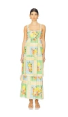Show Me Your Mumu Peyton Green And Blue Floral Tiered Midi Dress In Green