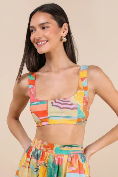 Show Me Your Mumu Pisa Multi Print Bralette Top In Yellow
