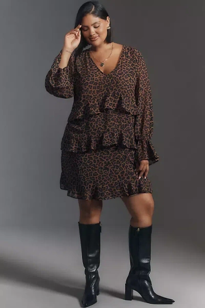Show Me Your Mumu Plus Long-sleeve Ruffled Mini Dress In Multicolor