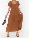 Show Me Your Mumu Puff Sleeves Maxi Dress In Brown In Brown