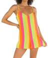 Show Me Your Mumu Rascal Romper In Neon Vacay Stripe In Multi