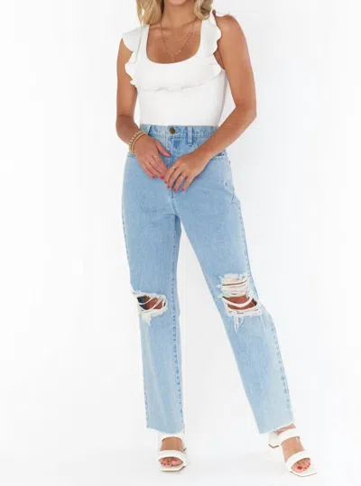 Show Me Your Mumu Rochelle Bodysuit In White In Blue