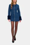 Show Me Your Mumu Rockefeller Mini Dress With Faux Fur In Blue In Blue