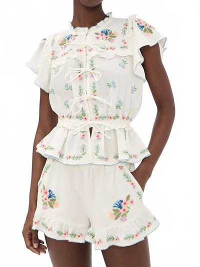 Show Me Your Mumu Romey Embroidered Top In Wild Meadow Embroidery In White