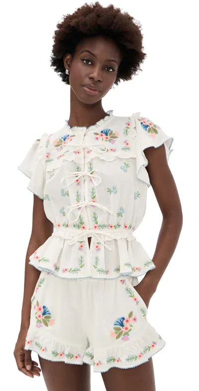 Show Me Your Mumu Romey Top Wild Meadow Embroidery In White