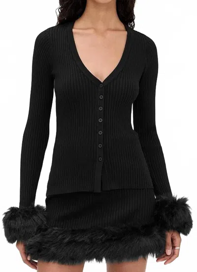 Show Me Your Mumu Sasha Long Sleeve Top In Black Knit With Faux Fur