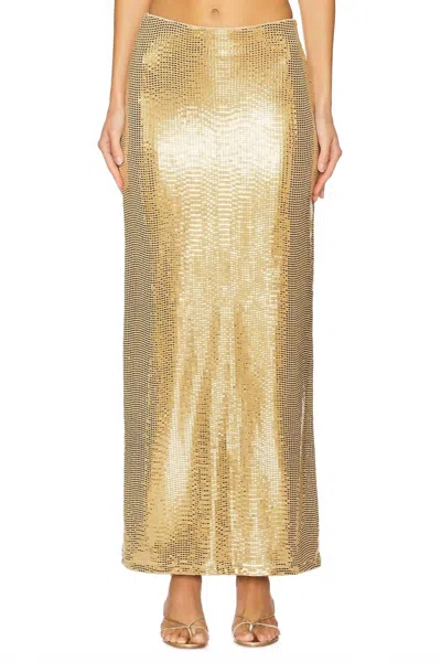 Show Me Your Mumu Saturday Maxi Skirt In Gold Shiny Stretch