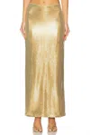 Show Me Your Mumu Saturday Skirt In Gold Shiny Stretch In Gold