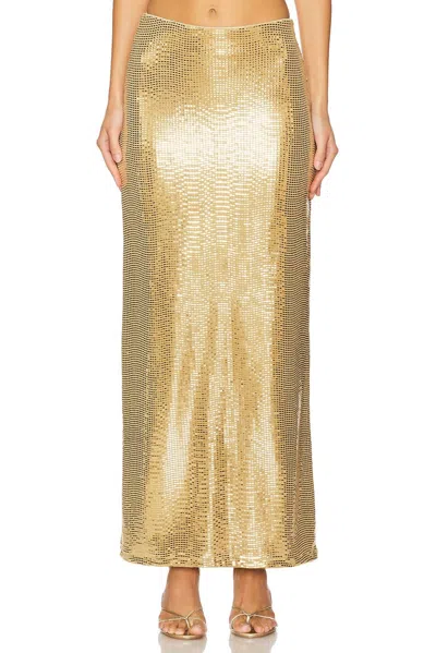 Show Me Your Mumu Saturday Skirt In Gold Shiny Stretch