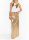 Show Me Your Mumu Saturday Skirt In Gold Shiny Stretch In Multi
