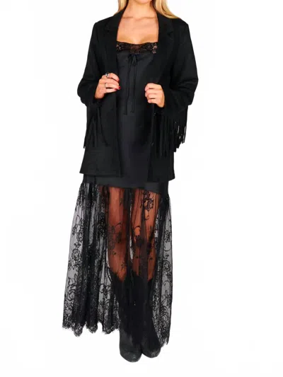 Show Me Your Mumu Sierra Fringe Jacket In Black Faux Suede