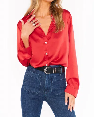Show Me Your Mumu Smith Button Down Luxe Satin Top In Red