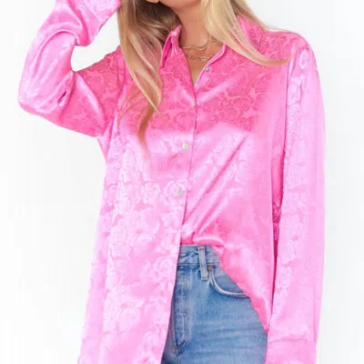 Show Me Your Mumu Smith Button Down Shirt In Bright Pink Rose Satin