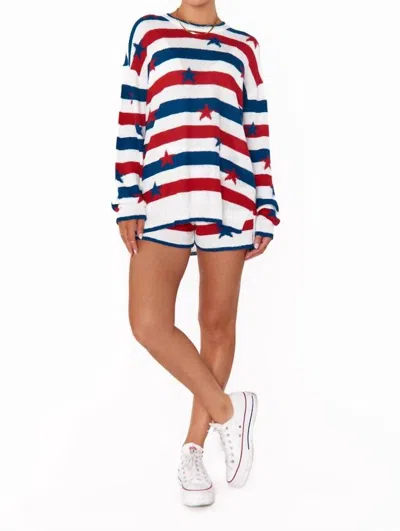 SHOW ME YOUR MUMU STAR SPANGLED SWEATER IN BLUE/RED