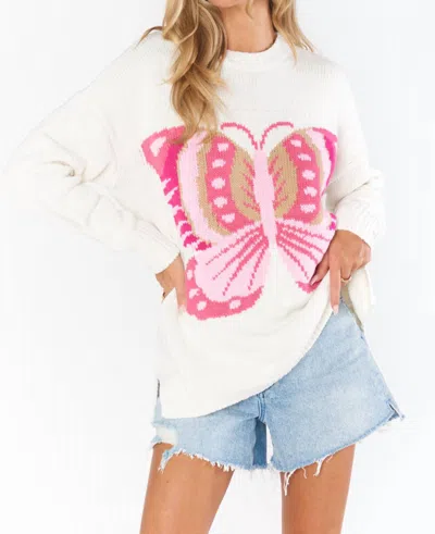Show Me Your Mumu Stay Awhile Sweater In Pink Butterfly Knit In Multi