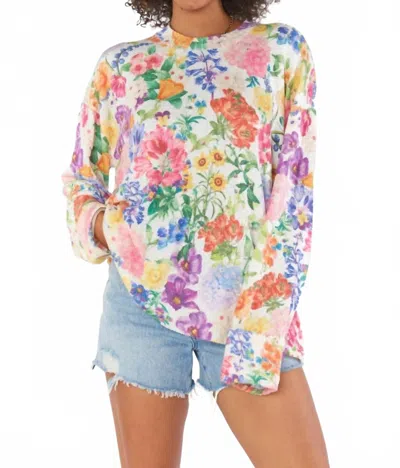 Show Me Your Mumu Sue Cuffed Tunic Sweater In Ivory Botanical Floral Knit In Multi
