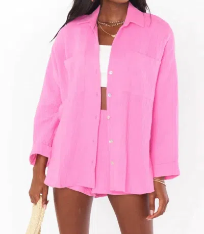 Show Me Your Mumu Weekday Button Up Shirt In Bubblegum Gauze In Multi