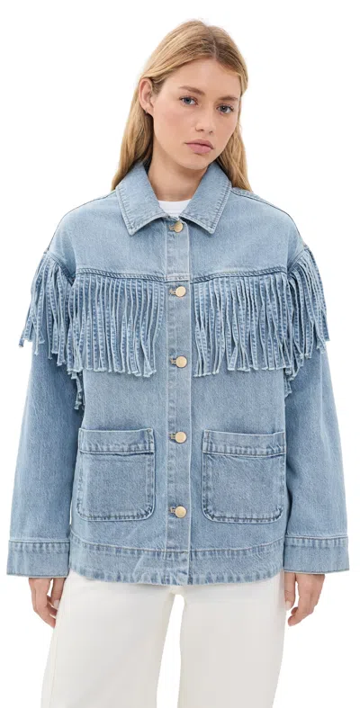 Show Me Your Mumu Western Denim Fringe Jacket Jet Stream Blue