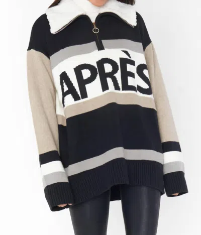 Show Me Your Mumu Weston Half Zip Pullover In Apres Stripe Knit In Black