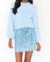 SHOW ME YOUR MUMU WHY KNOT SKIRT IN FROSTY BLUE SEQUINS