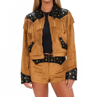 Show Me Your Mumu Wilson Jacket In Sepia Faux Suede Faux Leather In Brown
