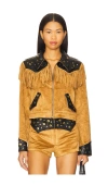 Show Me Your Mumu Wilson Jacket Sepia Faux Suede Faux Leather In Multi