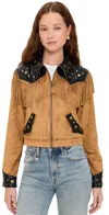 Show Me Your Mumu Wilson Jacket Sepia Faux Suede Faux Leather In Multi